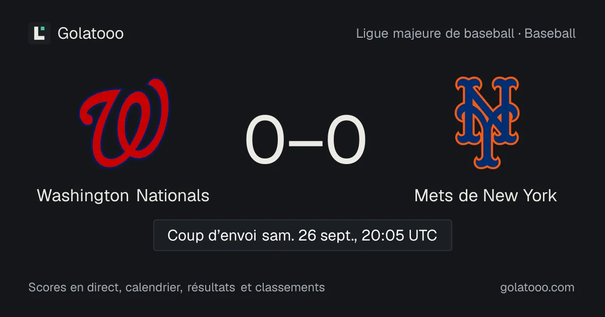Washington Nationals - Mets de New York (26 sept.) : avant-match, forme, historique et où regarder la rencontre
