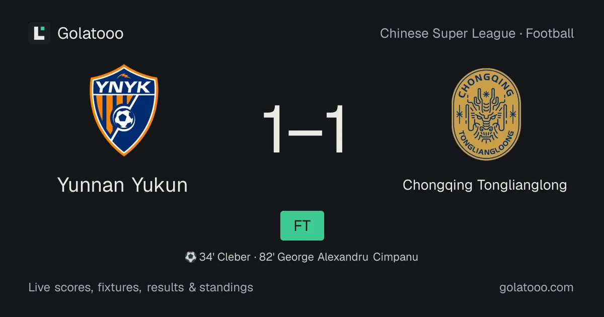 Yunnan Yukun 1-1 Chongqing Tonglianglong: تقرير المباراة والأهداف والإحصائيات