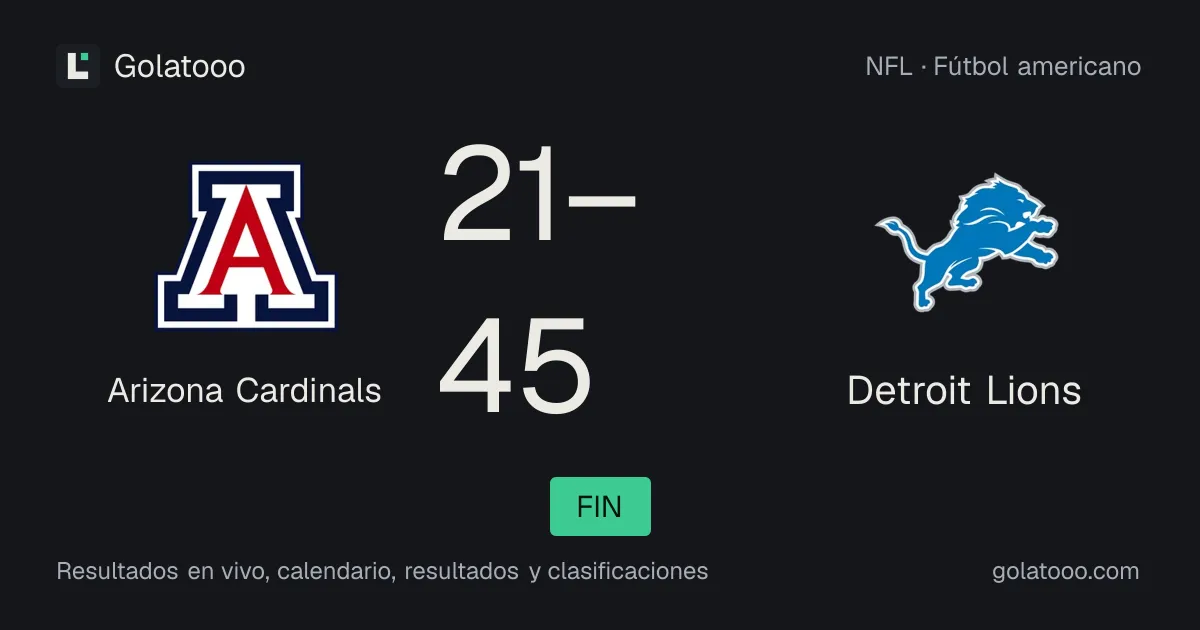 Arizona Cardinals 21-45 Detroit Lions: crónica del partido y estadísticas