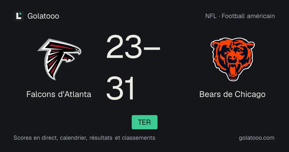 Falcons d'Atlanta 23-31 Bears de Chicago : résumé du match et statistiques