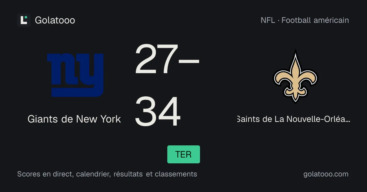 Giants de New York 27-34 Saints de La Nouvelle-Orléans : résumé du match et statistiques