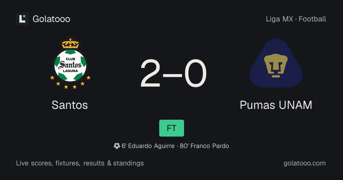 Santos 2-0 Pumas UNAM: تقرير المباراة والأهداف والإحصائيات