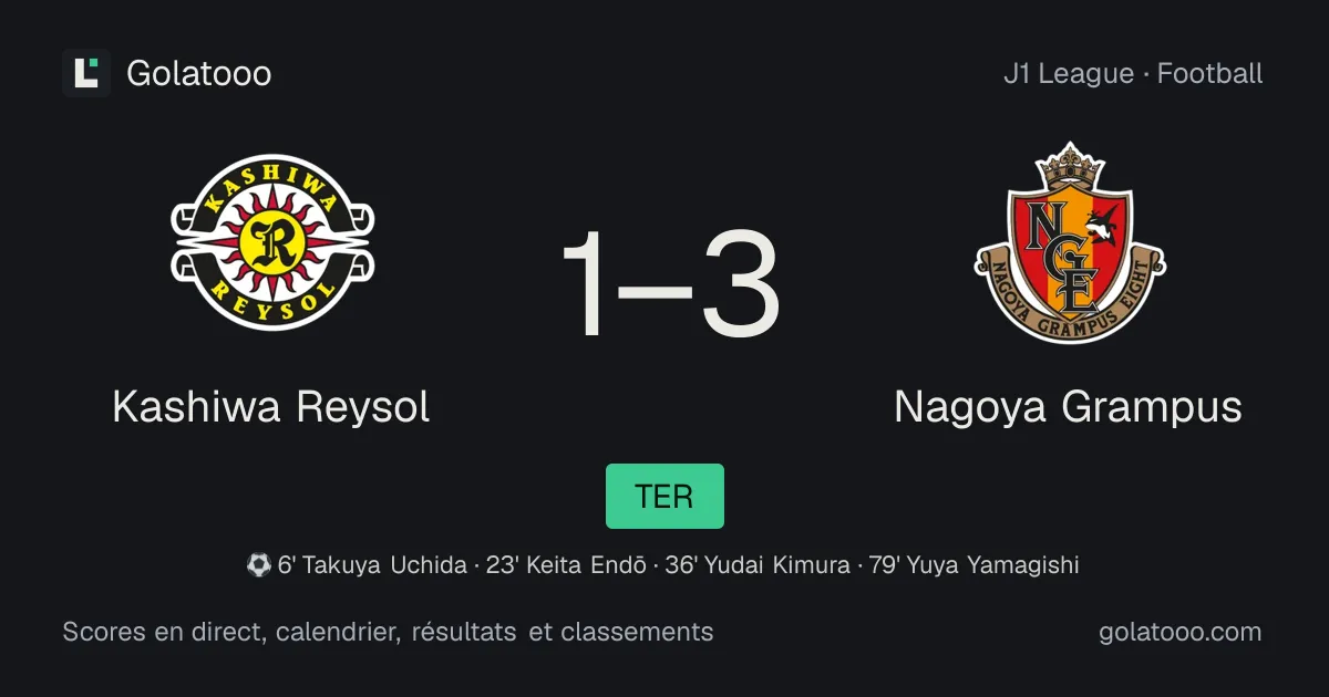 Kashiwa Reysol 1-3 Nagoya Grampus : résumé du match, buts et statistiques