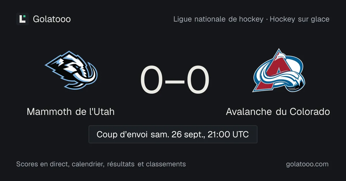 Ligue nationale de hockey : Mammoth de l'Utah vs Avalanche du Colorado ce samedi