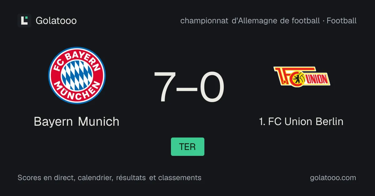 Bayern Munich 7-0 1. FC Union Berlin : résumé du match, buts et statistiques