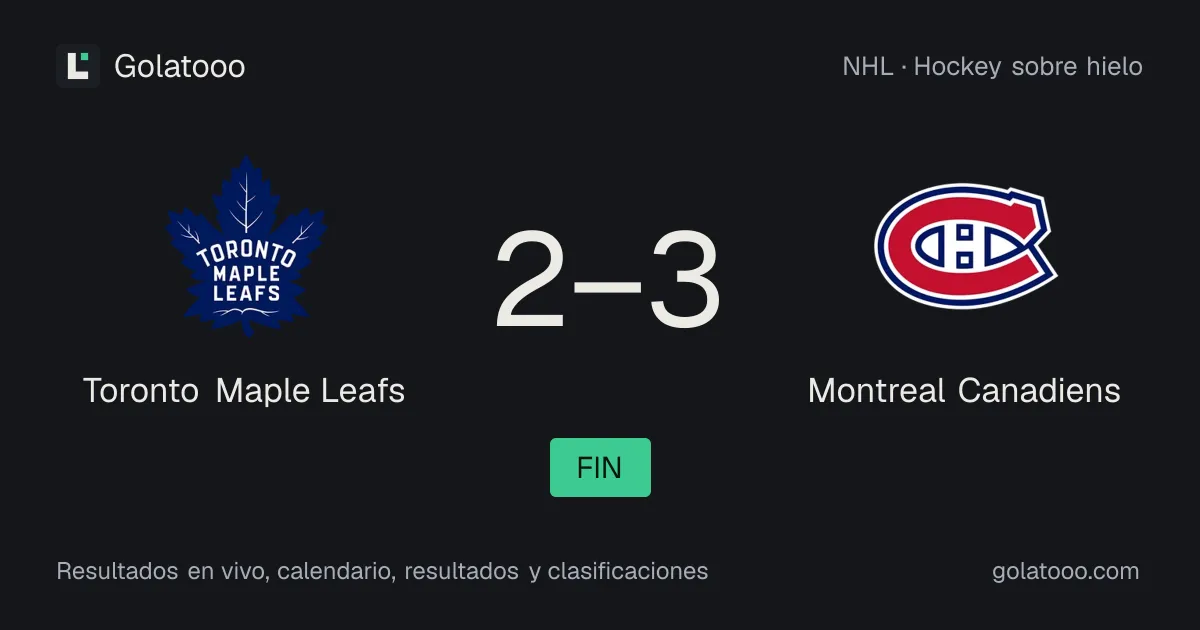 Toronto Maple Leafs 2-3 Montreal Canadiens: crónica del partido y estadísticas