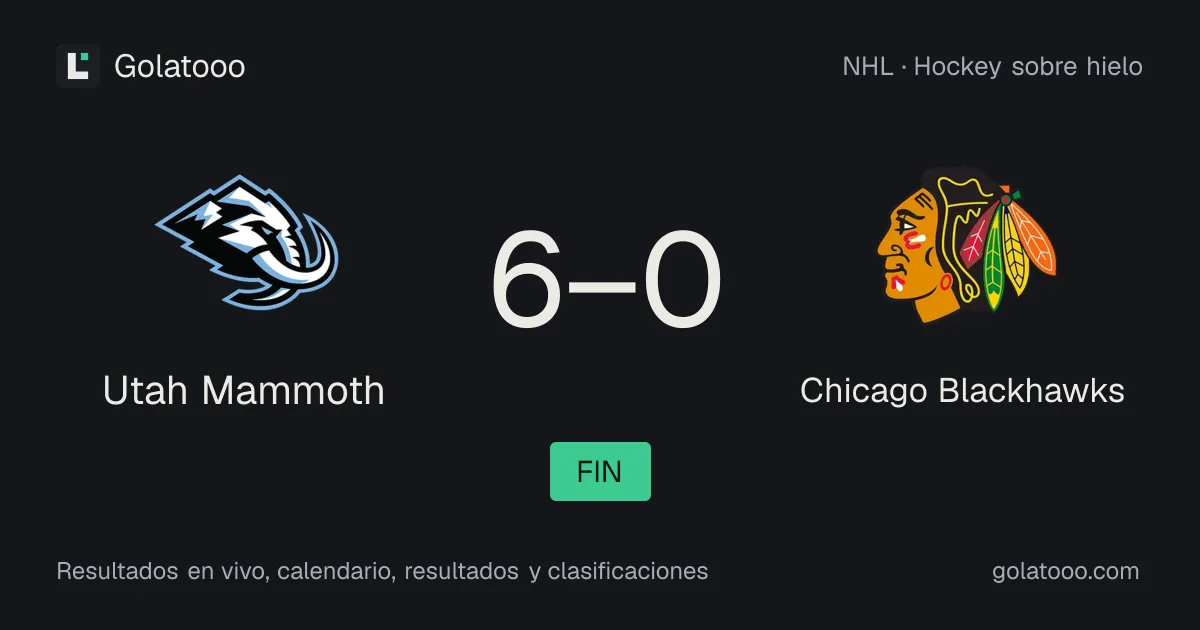 Utah Mammoth 6-0 Chicago Blackhawks: crónica del partido y estadísticas