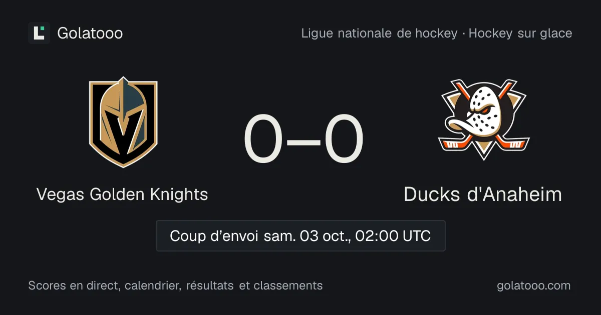 Vegas Golden Knights - Ducks d'Anaheim : avant-match, forme, historique et où regarder la rencontre