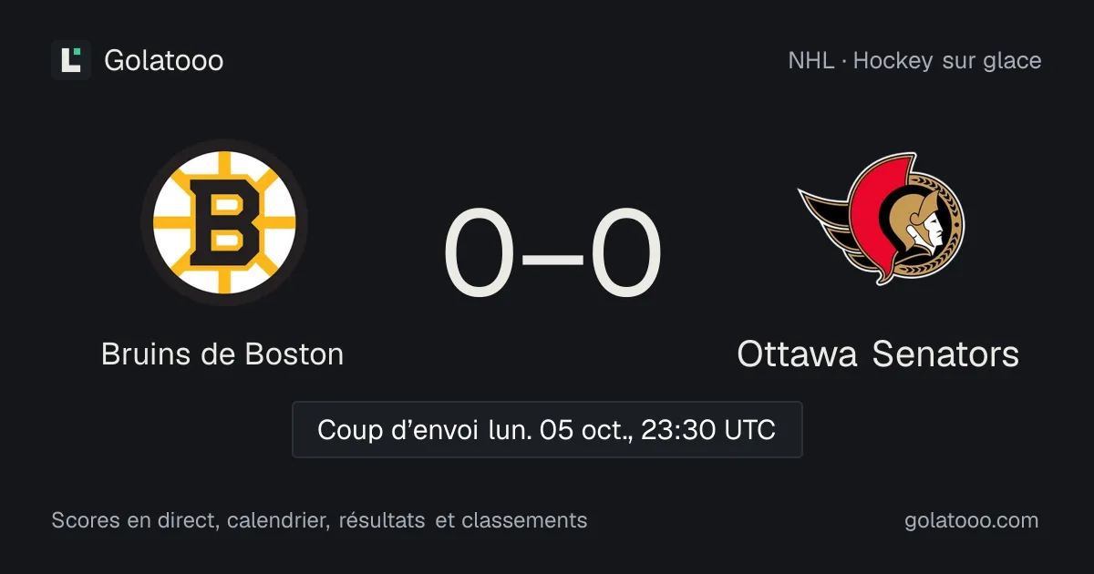 Bruins de Boston - Ottawa Senators : avant-match, forme, historique et où regarder la rencontre