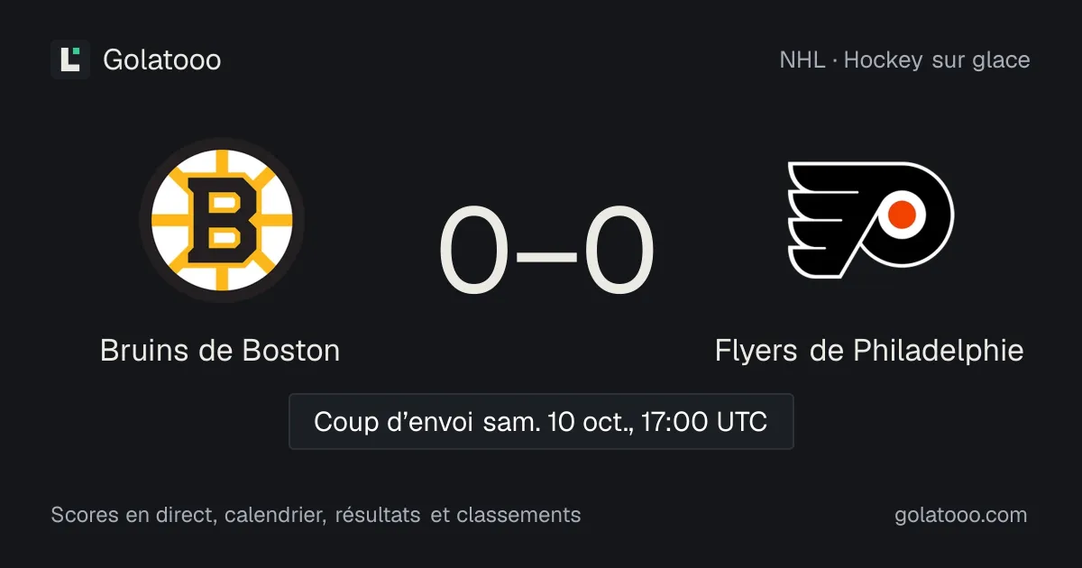 Bruins de Boston - Flyers de Philadelphie : avant-match, forme, historique et où regarder la rencontre