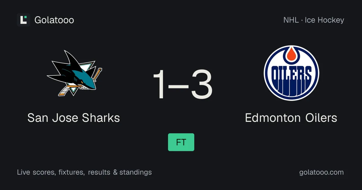 سان خوسيه شاركس 1-3 Edmonton Oilers: تقرير المباراة والإحصائيات