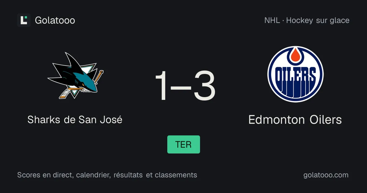 Sharks de San José 1-3 Edmonton Oilers : résumé du match et statistiques