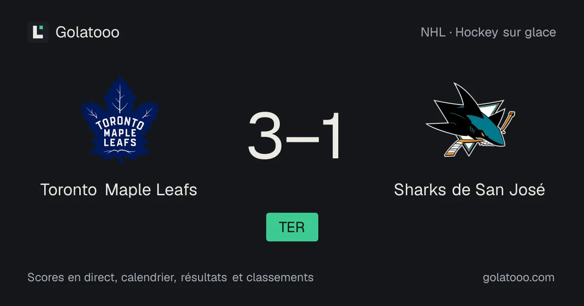 Toronto Maple Leafs 3-1 Sharks de San José : résumé du match et statistiques