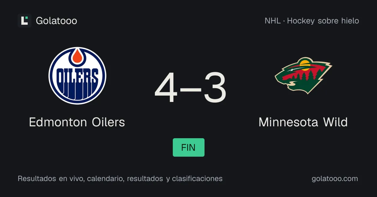 Edmonton Oilers 4-3 Minnesota Wild: crónica del partido y estadísticas