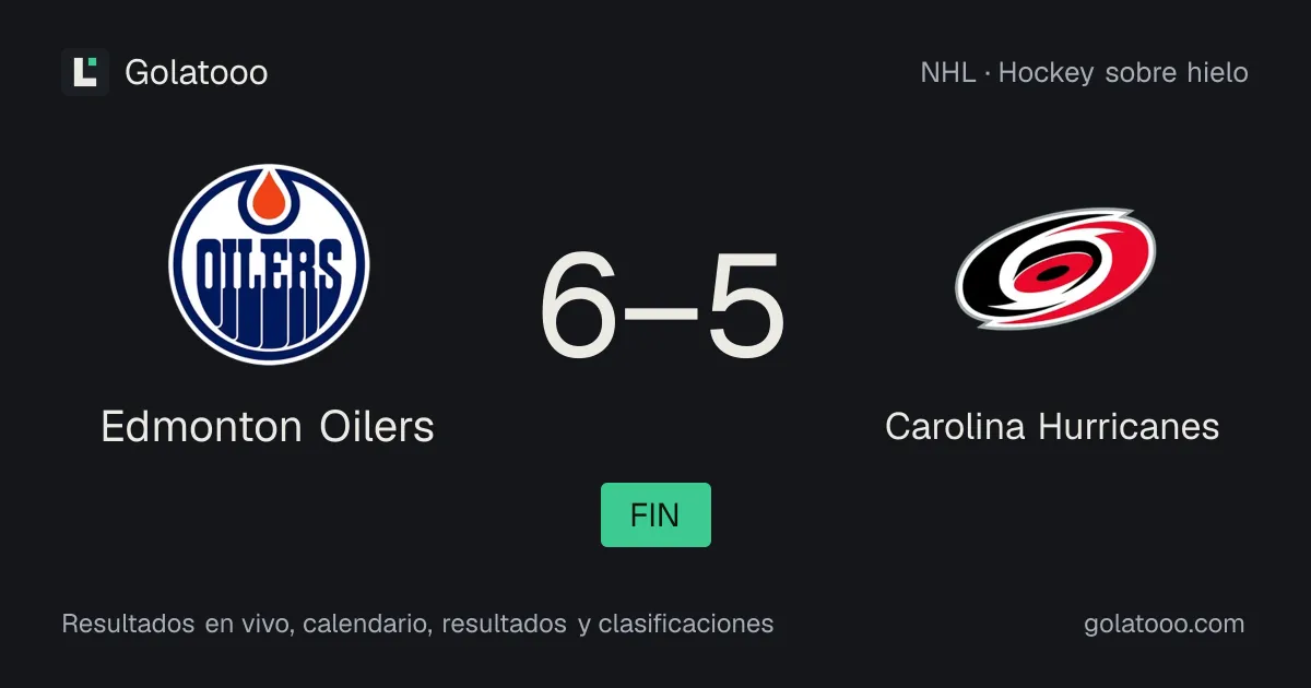 Edmonton Oilers 6-5 Carolina Hurricanes: crónica del partido y estadísticas