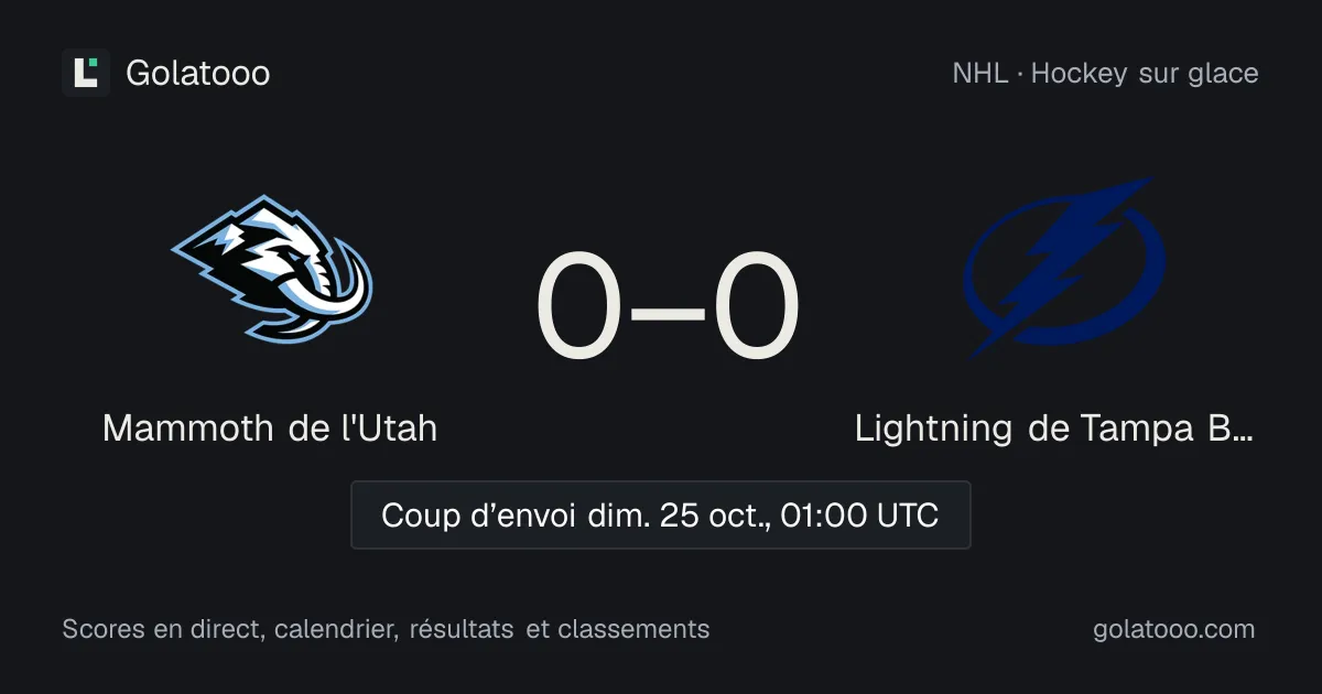 Mammoth de l'Utah - Lightning de Tampa Bay : avant-match, forme, historique et où regarder la rencontre