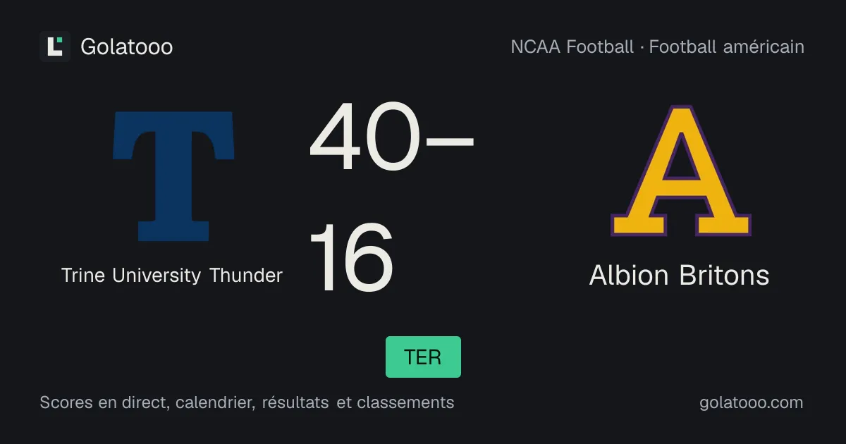 Trine University Thunder 40-16 Albion Britons : résumé du match et statistiques