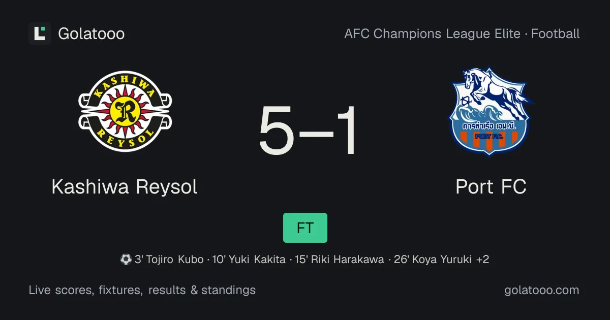 كاشيوا ريسول 5-1 بورت: تقرير المباراة والأهداف والإحصائيات