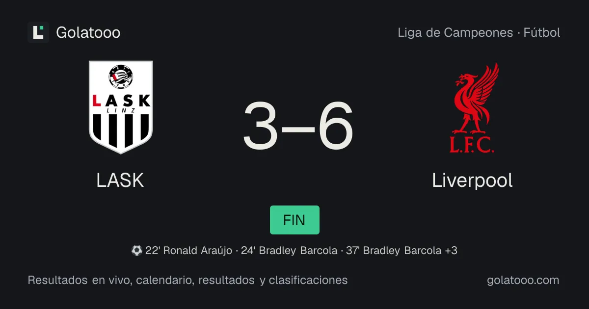 LASK 3-6 Liverpool: crónica del partido, goles y estadísticas