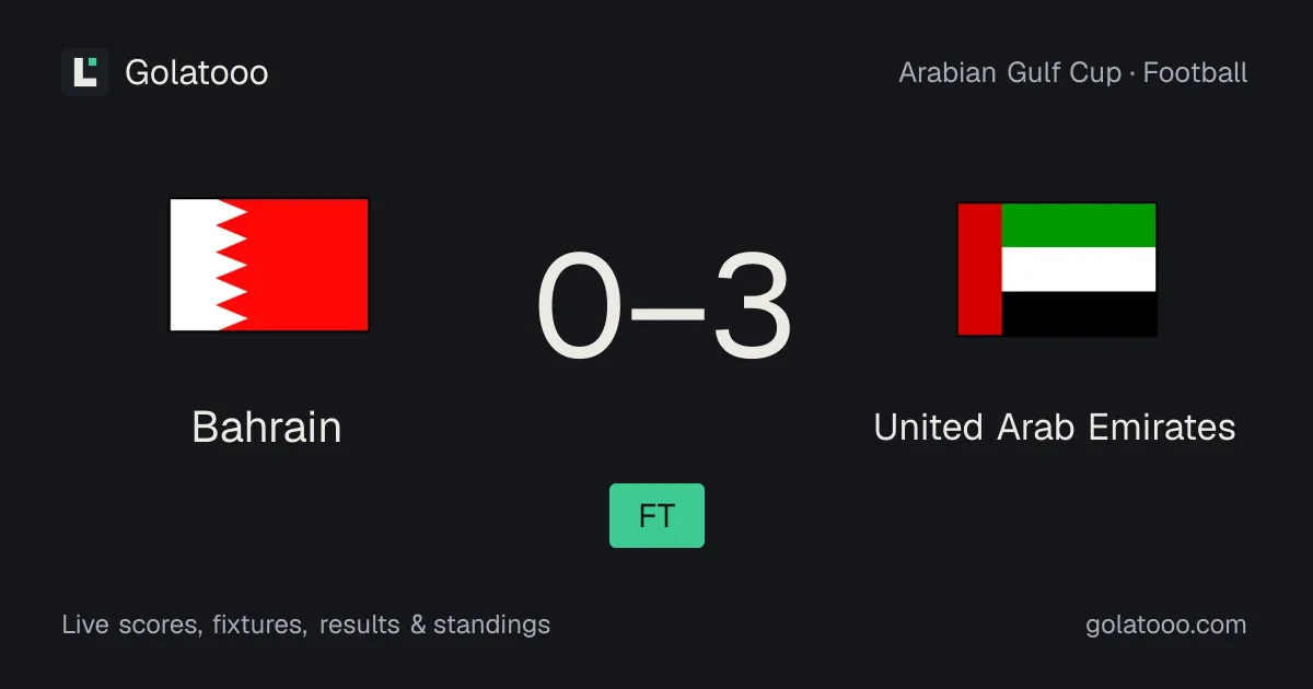 البحرين 0-3 الإمارات العربية المتحدة: تقرير المباراة والأهداف والإحصائيات
