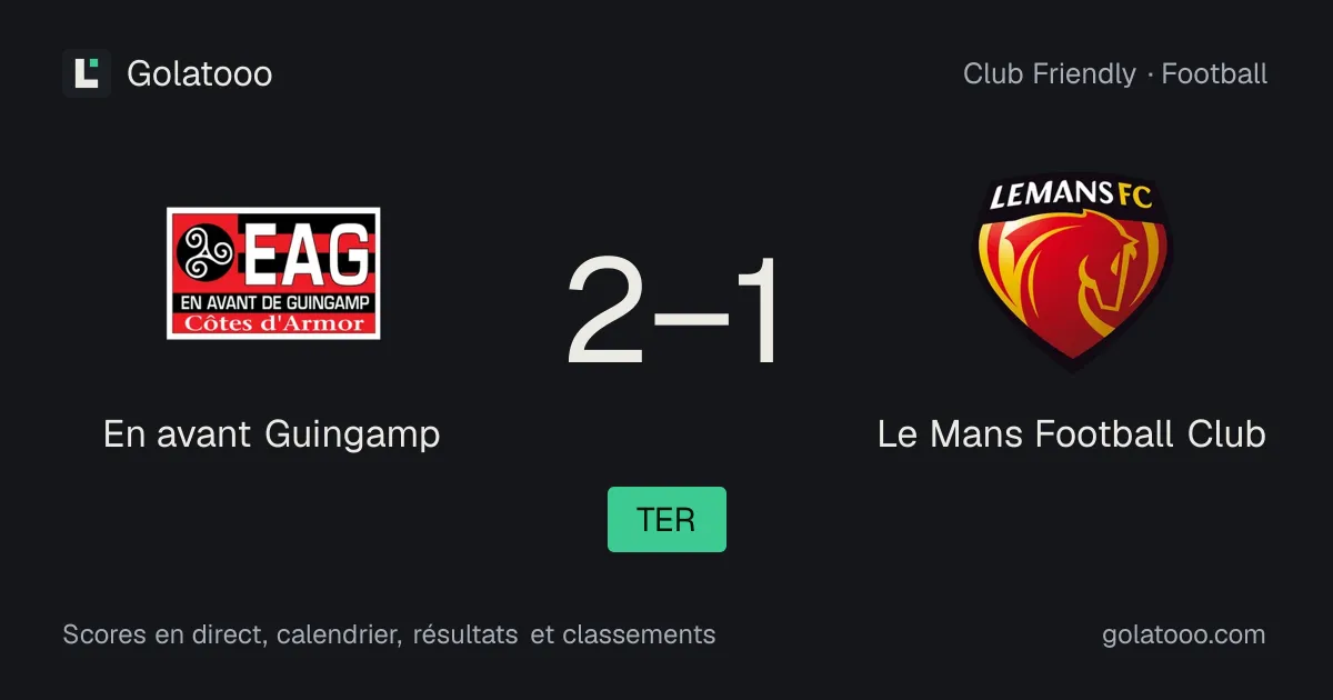 En avant Guingamp 2-1 Le Mans Football Club : résumé du match, buts et statistiques