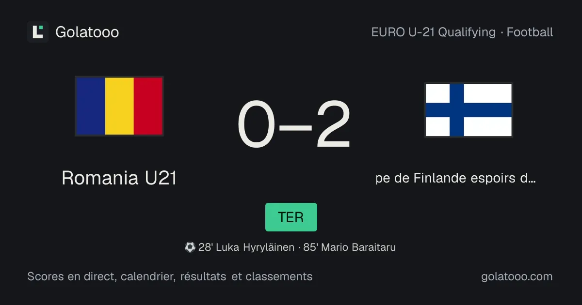 Romania U21 0-2 équipe de Finlande espoirs de football : résumé du match, buts et statistiques